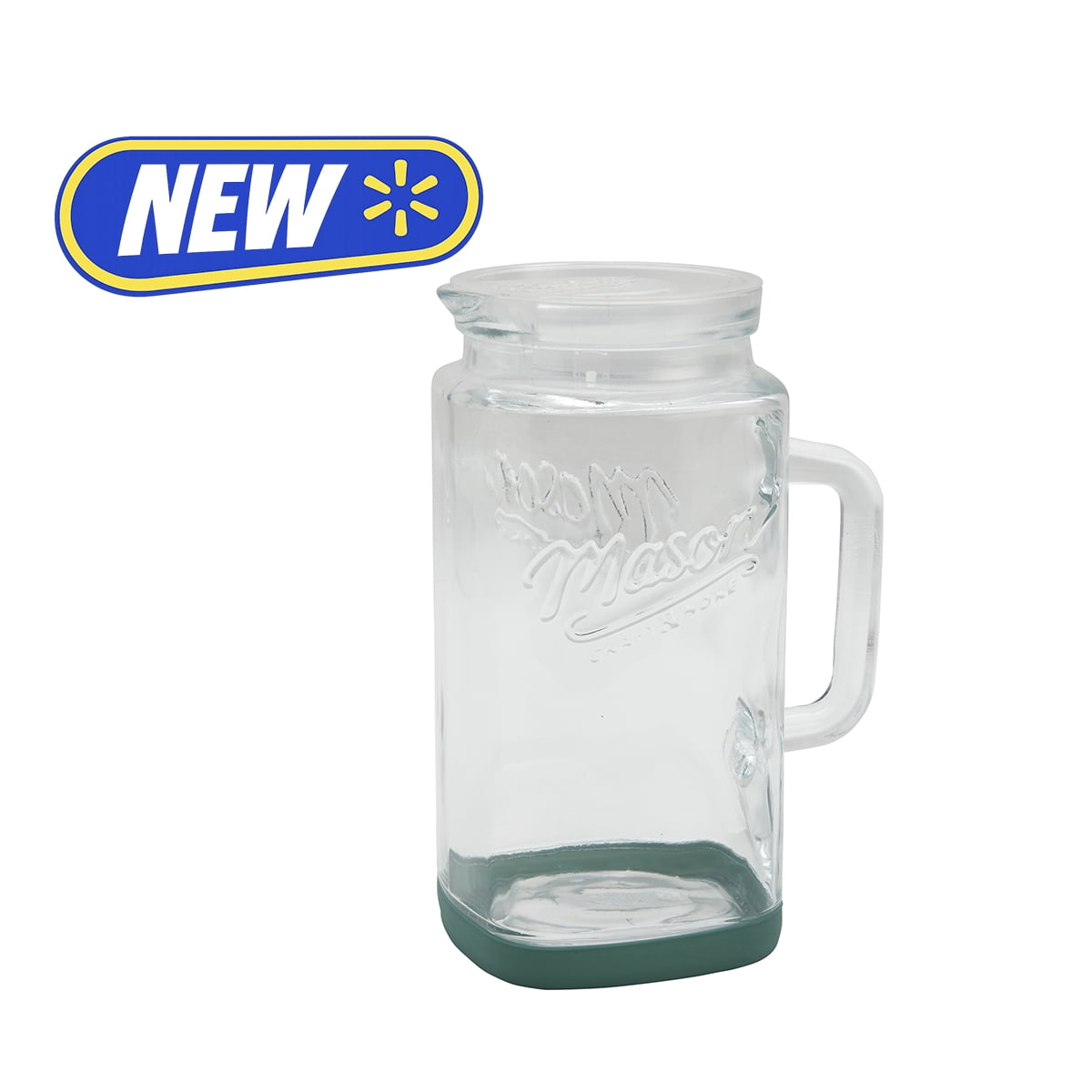 Mason Craft & More Glass 0.5 Gallon Pitcher with Removable Plastic Lid and Silicone Base, Sage, Useful for Serving Chilled Drinks