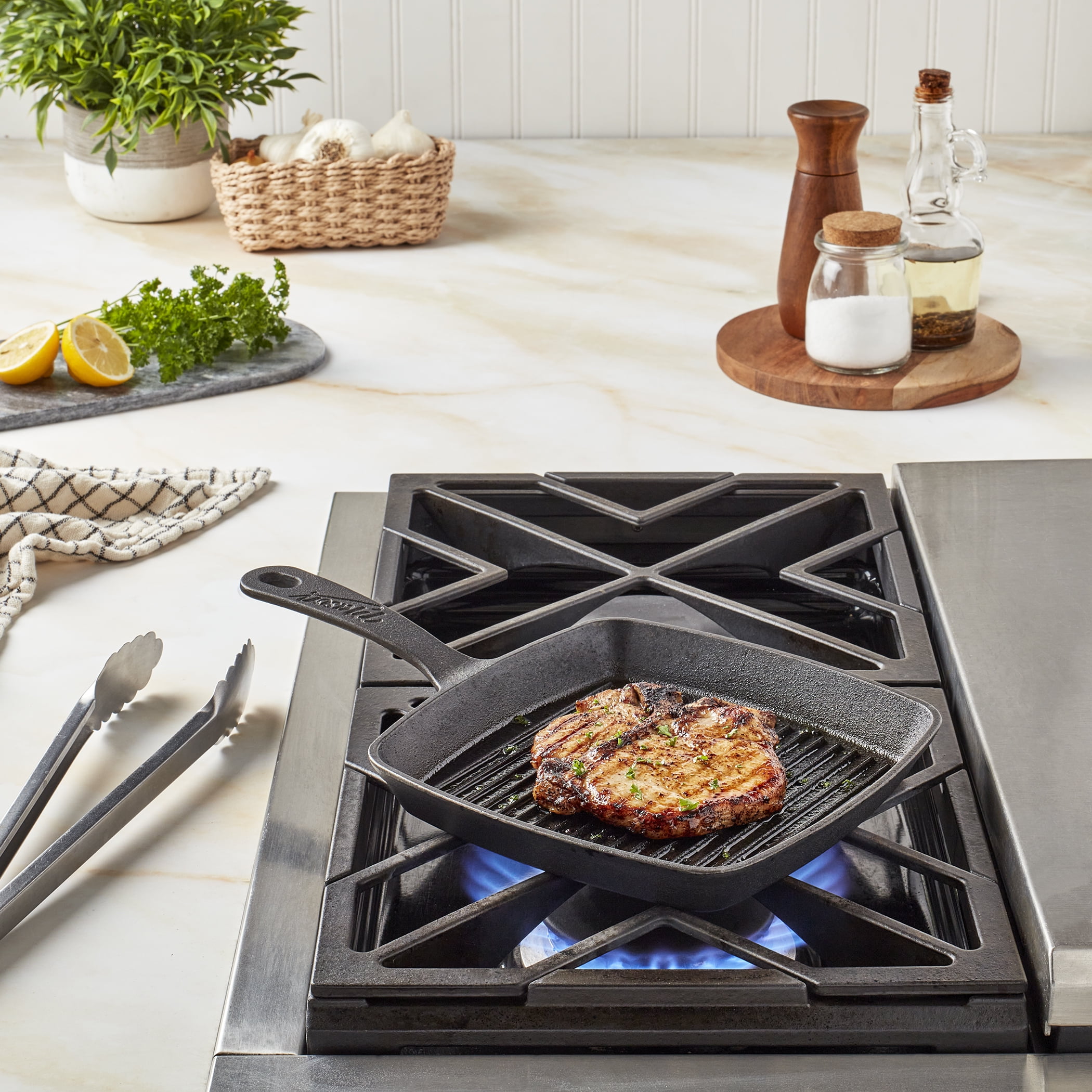 Mason Craft & More 8" Cast Iron Square Skillet Grill Pan, PreSeasoned