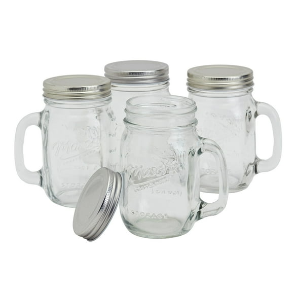 Mason Craft & More 8 Piece Glass Drinking Jars Set with Stainless Steel Lids, 16 oz.