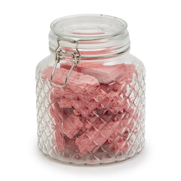 Mason Craft & More Airtight Medium Facet Design Glass Clamp Jar with Lid, Clear Mason Jar Storage Canister, 1.5 Liter (52oz)