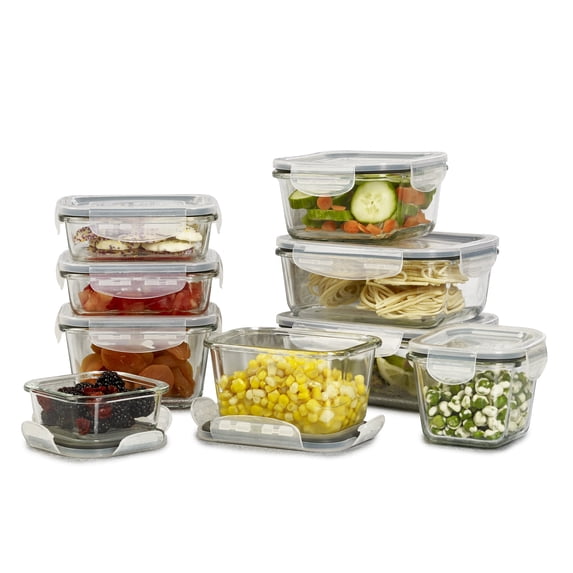Mason Craft & More 18 Piece Rectangular Glass Food Storage Set Containers with Lids