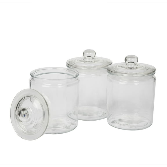 Mason Craft & More Set of 3 Airtight Large Glass Apothecary Jars with Lids, Clear Classic Mason Storage Canisters, 2 Liter (64oz)