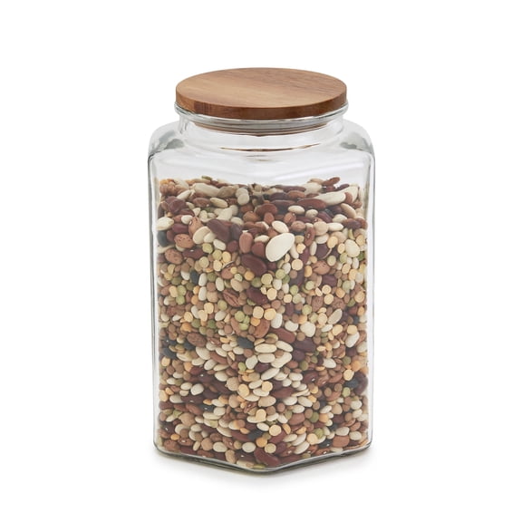 Mason Craft & More Hexagon Glass Food Storage Canister with Acacia Wood Lid, 2.75 Liter