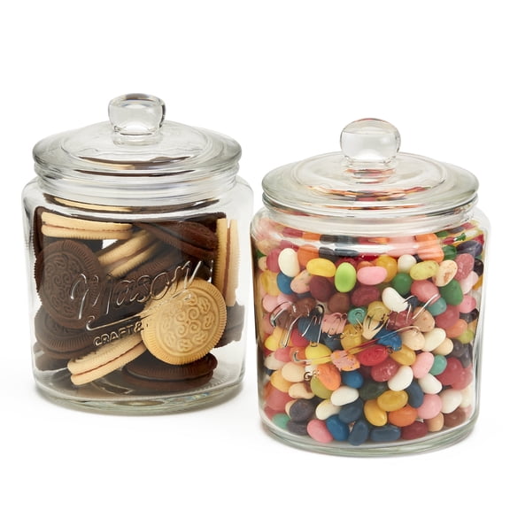 Mason Craft & More Set of 2 Airtight Glass Apothecary Jars with Lids, 1 Liter (34oz)