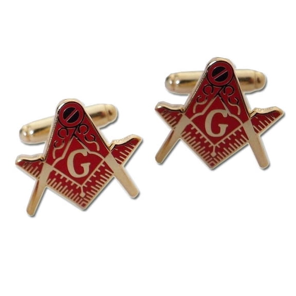 Mason Cufflinks - Red Masonic Emblem on Gold Color with Freemasons Symbol