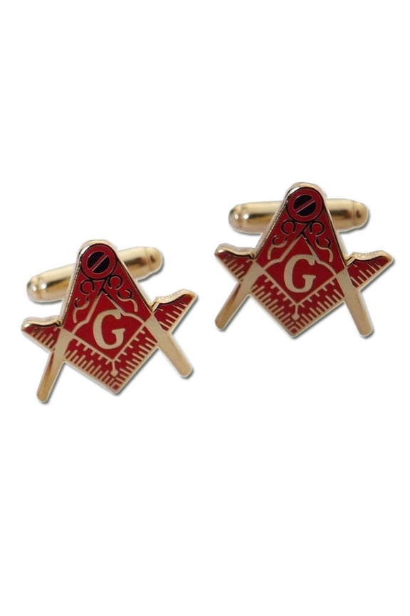 Mason Cufflinks - Red Masonic Emblem on Gold Color with Freemasons Symbol