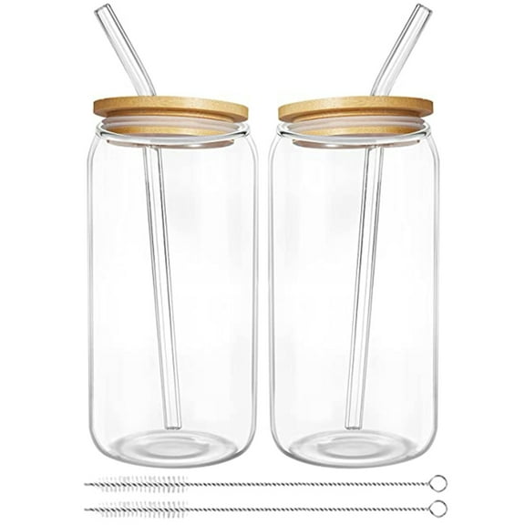 Clear Jar Drinking Glasses with Lids and Straws, Coffee Cups, Party Water Mugs, Glass Bottles for Beverages