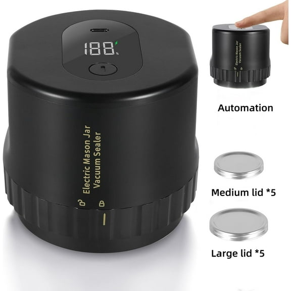 Mason Electric Vacuum Sealer With Open Can For Food Storage And Fermentation (Black-60S)