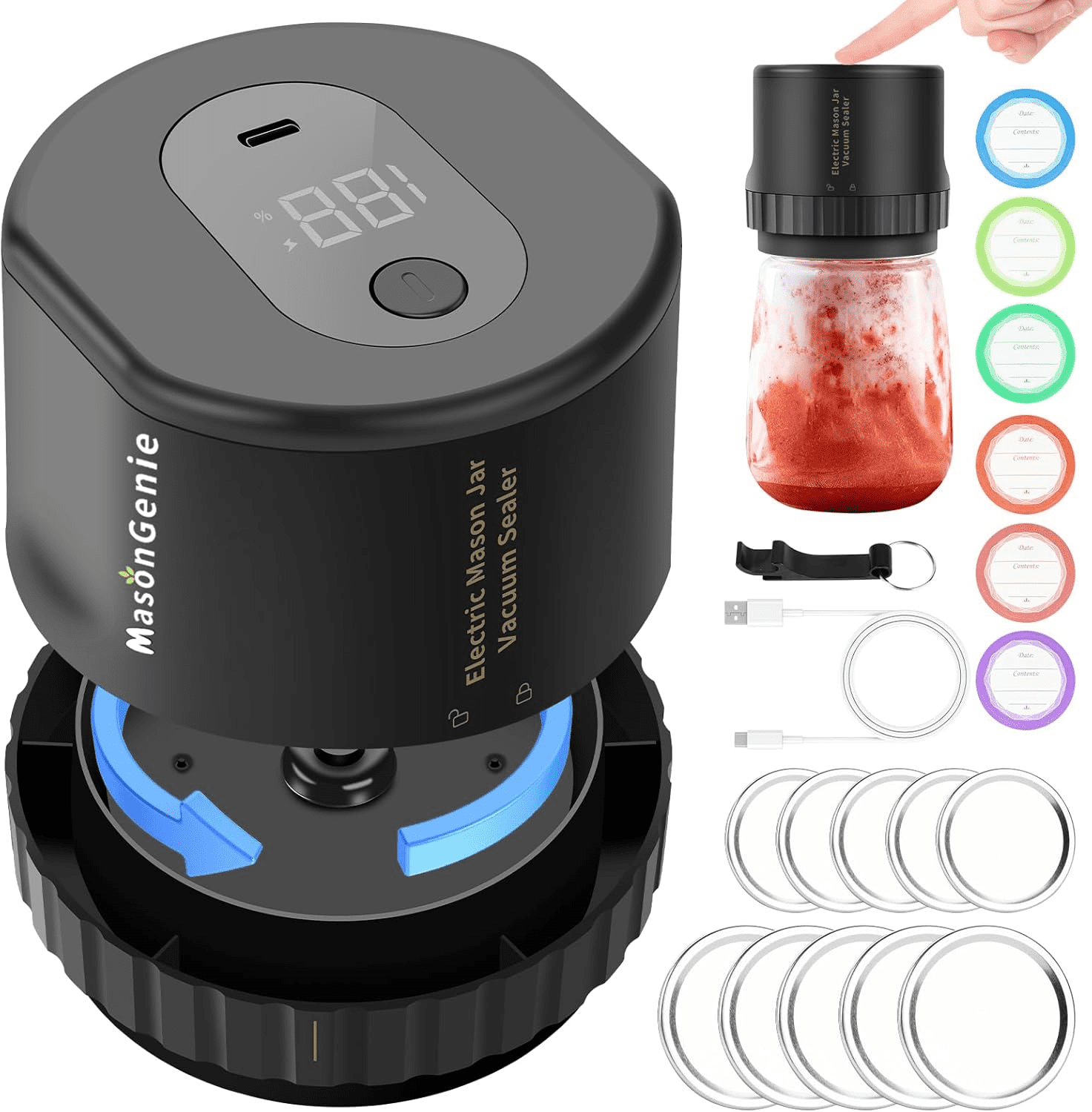 Mason Jar Vacuum Sealer Kit And Accessory Hose Portable Jar Sealer For Food Saver Vacuum Sealer Food Storage Set With Manual Air Pump For Wide Mouth/Regular Mouth Mason Jar(Vacuum Sealing Kit 1