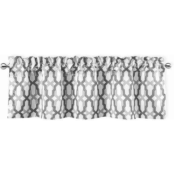Mason Geometric Trellis Pattern Window Curtain Valance Rod Pocket 52 Inch by 14 Inch Plus 2 Inch Header Gray