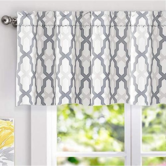 Mason Geometric Trellis Pattern Window Curtain Valance Rod Pocket 52 Inch by 18 Inch Plus 2 Inch Header Gray
