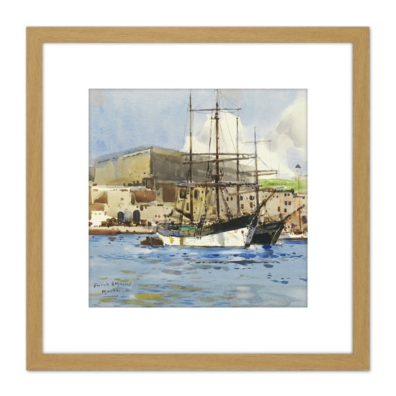 Mason HM Brig B3 Malta At Anchor WWI War Painting 8X8 Inch Square Wooden Framed Wall Art Print Picture with Mount
