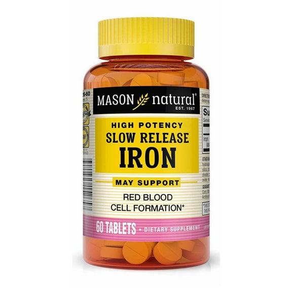 Mason Natural Slow Release Iron (Ferrous Sulfate) - High Potency, 60 Tablets, 50 mg