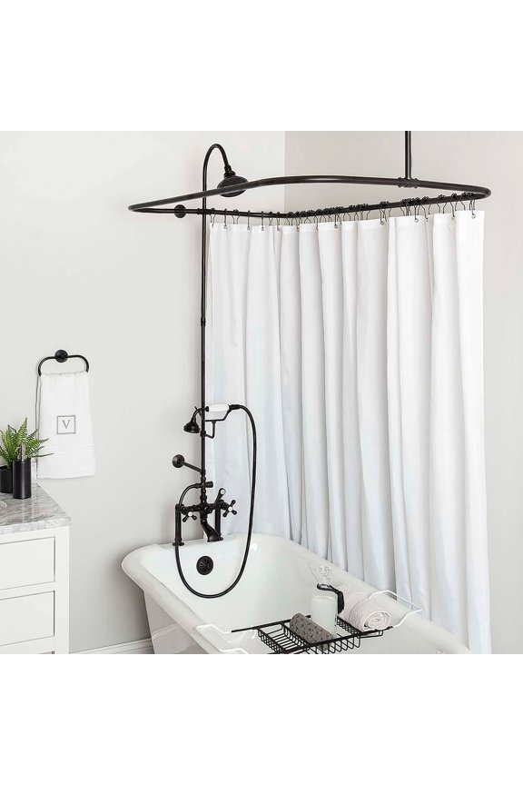 Mason Hill 54 Inch Clawfoot Tub Deck Mount Shower Enclosure with Faucet and Watering Can Shower Head