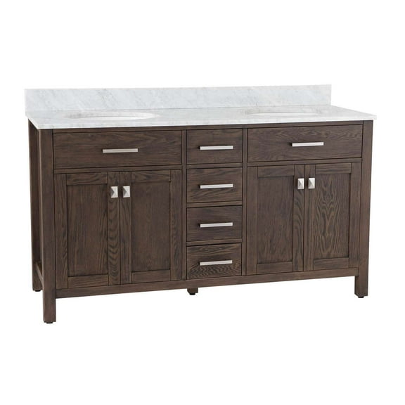 Mason Hill 60 Inch Oak Vanity with Oval Undermount Sinks - Dark Oak