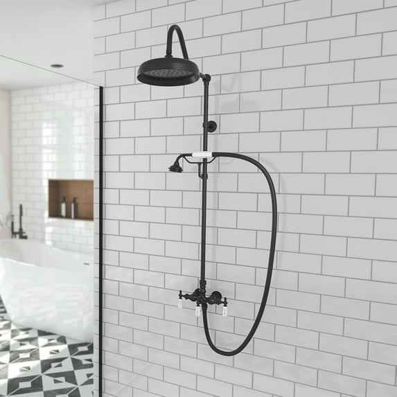 Mason Hill Collection Exposed Porcleain Handle Shower Set with Handshower