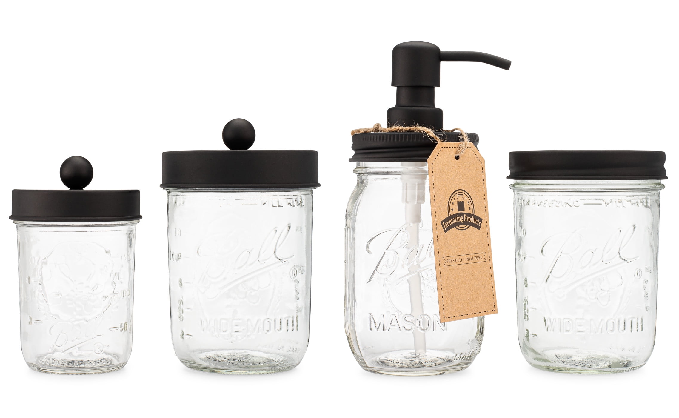 Black Glass and Metal Mason Jar Bathroom Set