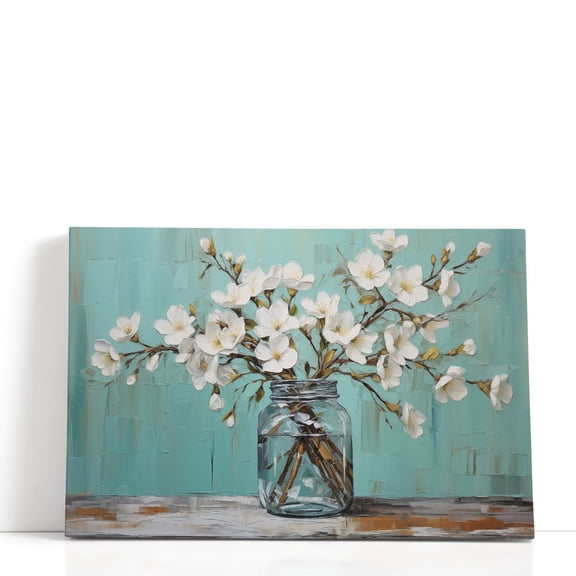 Mason Jar Bloom - Wrapped Canvas Print Wall Art | 18" W x 12" H