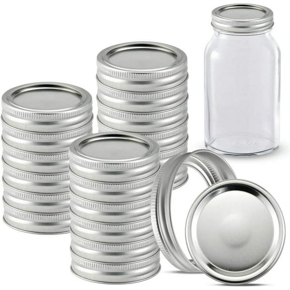 Mason Jar Canning Lids and Rings Regular Mouth,12 Set(24pcs), Silver
