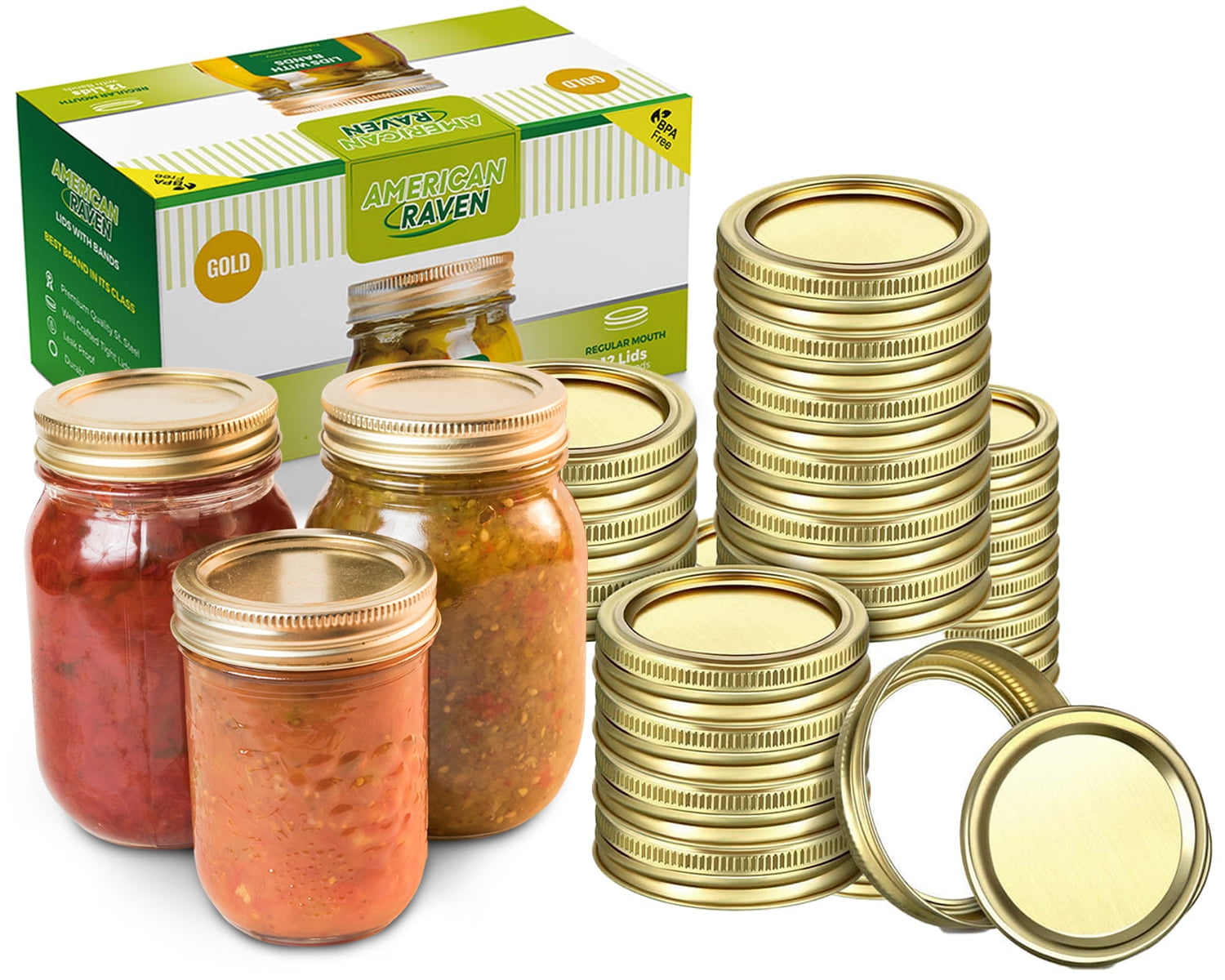 American Raven Canning Lids & Rings - Fits Ball or Kerr Regular Mouth ...