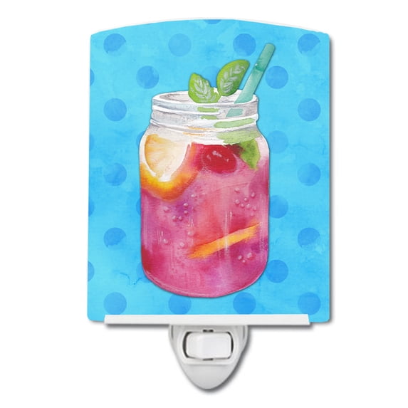 Mason Jar Cocktail Blue Polkadot Ceramic Night Light