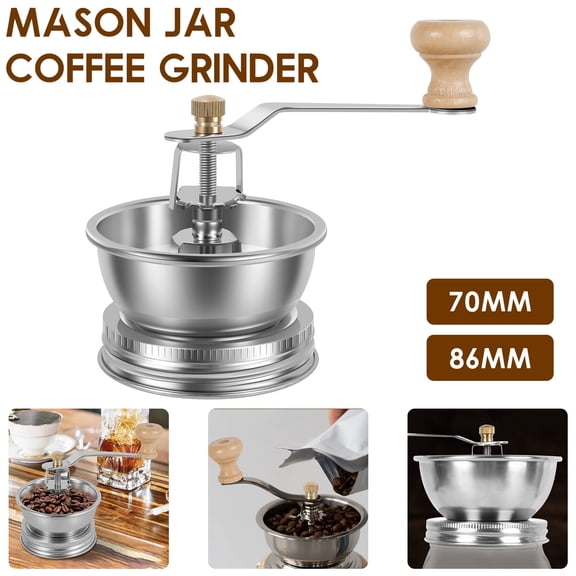 Mason Jar Coffee Grinder with Crank Handle, Manual Coffee Grinder, Stainless Steel Coffee Grinder, Lid Attachment Detachable Hand Coffee Bean Grinder, for Wide Mouth Mason Jars