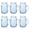 thumbnail image 1 of Mason Jar Drinking Glasses With Handle  6 Pack 16 Oz Vintage Embossed Blue Cups For Iced Coffee Juice Tea And Beer, 1 of 6