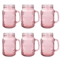 thumbnail image 1 of Mason Jar Drinking Glasses With Handle  6 Pack 16 Oz Vintage Embossed Pink Cups For Iced Coffee Juice Tea And Beer, 1 of 5