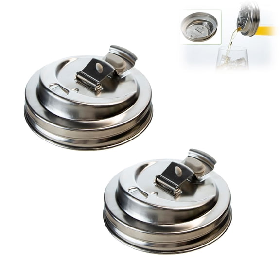 Mason Jar Drinking Lids – Stainless Steel Wide Mouth Sip Lid, Leakproof Flip Cap, Airtight Mason Jar Accessories for Smoothies, Juice, Coffee & Kitchen Storage (2PC)