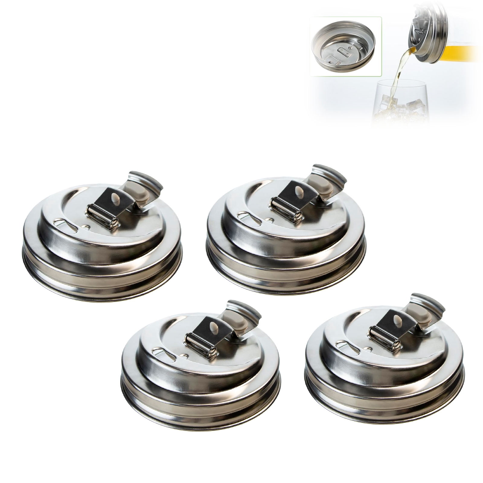 Mason Jar Drinking Lids – Stainless Steel Wide Mouth Sip Lid, Leakproof Flip Cap, Airtight Mason Jar Accessories for Smoothies, Juice, Coffee & Kitchen Storage (4PC)