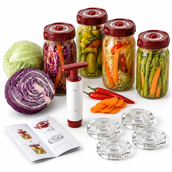Mason Jar Fermentation Kit with Airlock Lids, Weights, and Pump for Sauerkraut and Fermented Foods