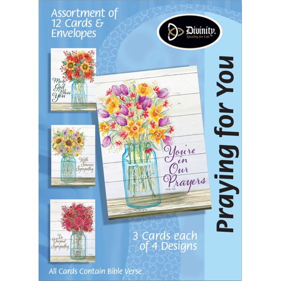 Praying For You Sympathy Mason Jar Flowers Floral 7 x 5 Paper Boxed Cards