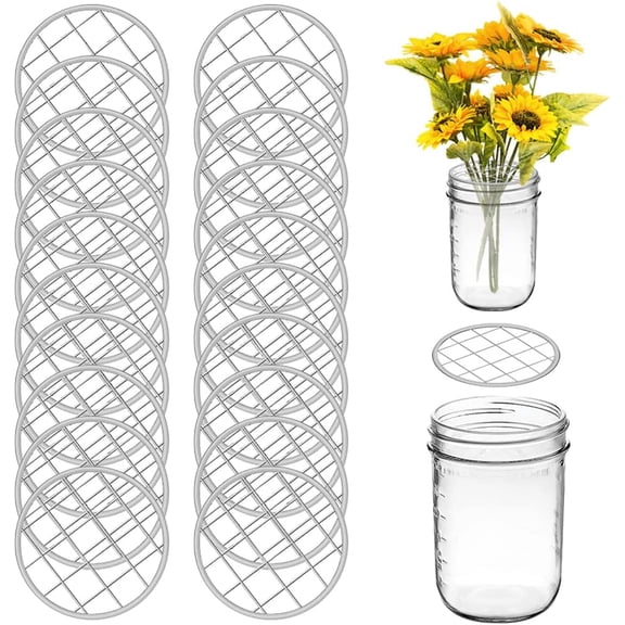 Mason Jar Frog Lid Insert Metal Flower Organizer Frog Lid Insert with Square Grids for Regular Mouth Mason Canning Jars