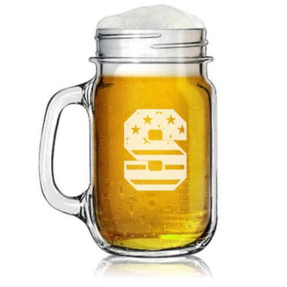 Mason Jar Glass 16 oz American Flag Letter Monogram (S)