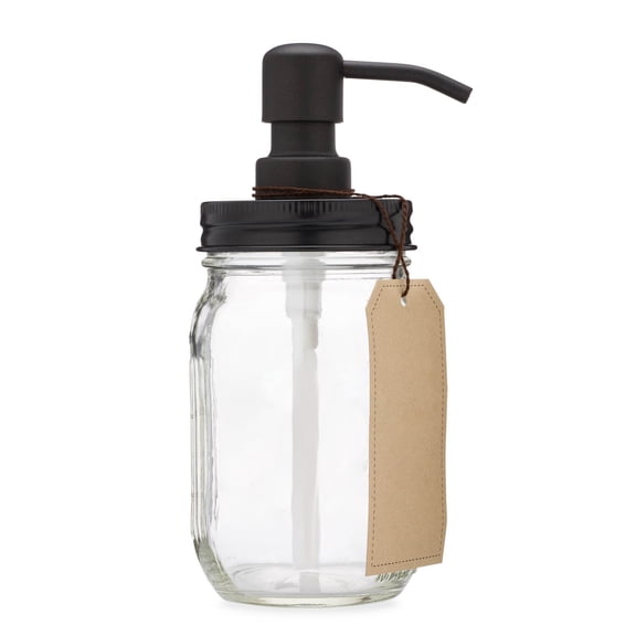 Mason Jar Glass Soap Dispenser 16 oz, Stainless Steel Pump and Coated Lid, Leak Proof for Kitchen Bathroom Farmhouse, Black