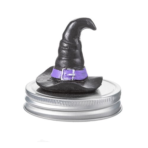 Mason Jar Halloween Lids - Decorative Lids for Regular/Standard Jar -Witch's Hat.  Multiple Choice including Pumpkin, Spider, Raven, Witch's Hat, Eyeball & Skull