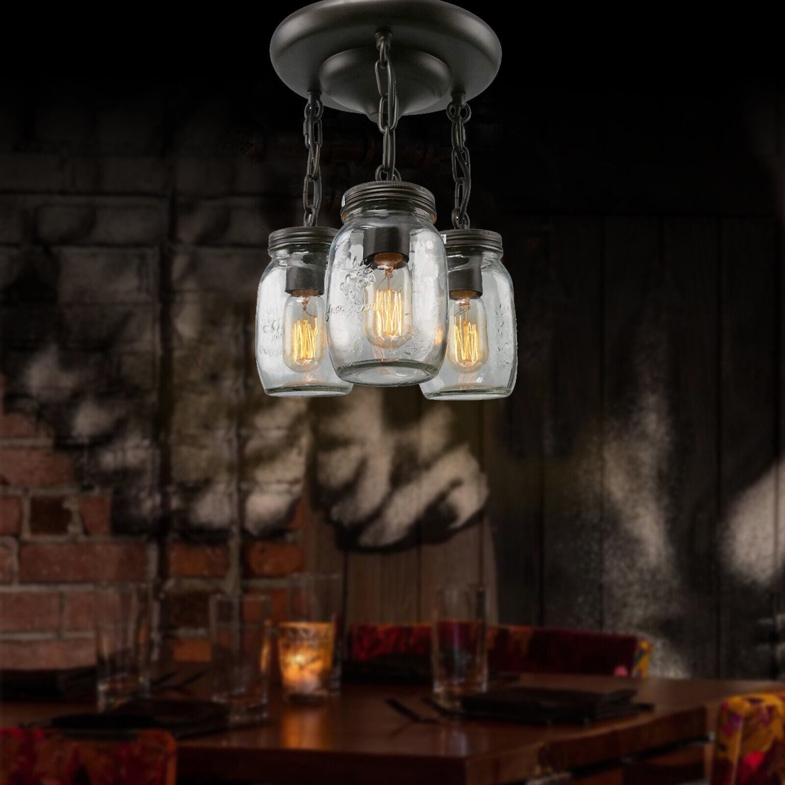 Mason Jar Kitchen Island Light, 3 Heads Pendant Light Fixture, Ceiling Chandelier for Liiving Room