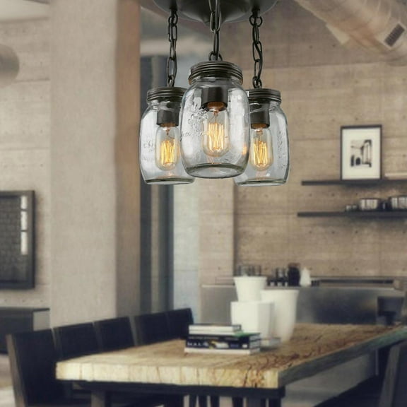 Mason Jar Kitchen Island Light Chandelier 3 Heads Pendant Light Ceiling Fixture