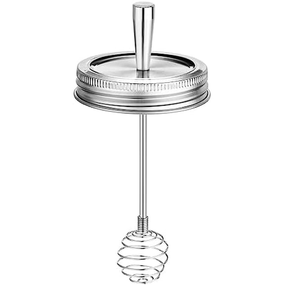 Mason Jar Lid with Honey Dispenser Dipper, 1 PCS Regular Mouth Canning Lid and Ring for Ball or Kerr Jars, Stainless Steel Honey Stirrers Lid with Honeycomb Cover for Honey Pot Container