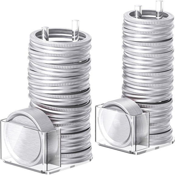 Mason Jar Lid Storage Organizer, Space-Saving Holder for Mason/Canning Lids, Easy Access Rack for 12 Wide & 12 Regular Mouth Lids and Rings Inside Cabinet, Countertop (Acrylic)