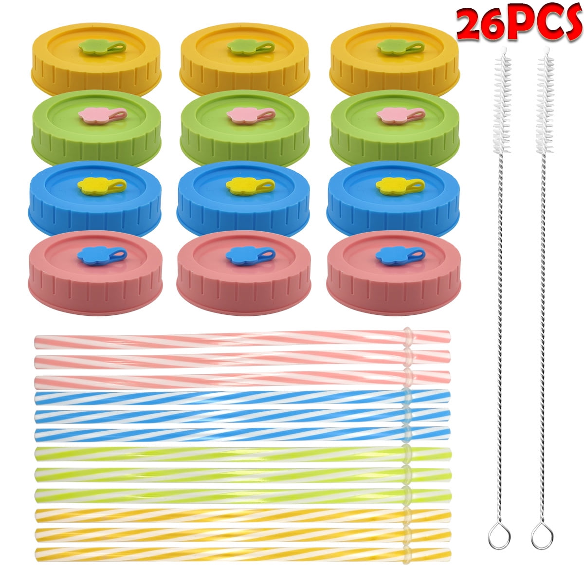 Mason Jar Lids Plastic Regular Mouth Mason Canning Lids with Straw Hole