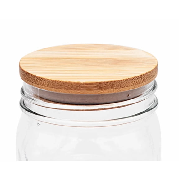 Mason Jar Lifestyle Wooden Bamboo Storage Stopper Lids, Wide Mouth - 6 Pack
