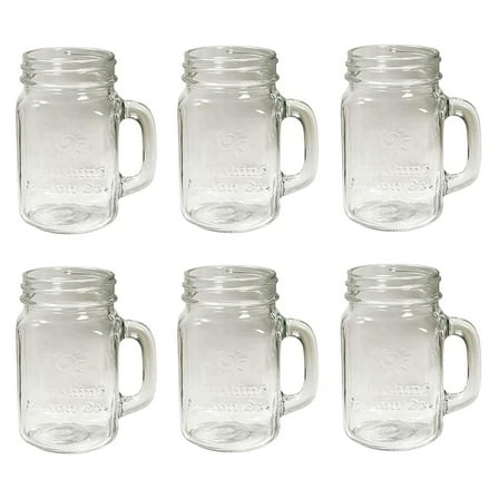 Mason Jar Mugs with Handles - 16oz Pint Size, 6 Pack - Regular Mouth Glass Drinking Jars with Measurement, Labeling & Decorative Use