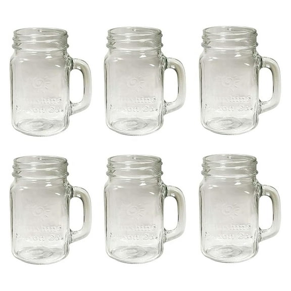 Mason Jar Mugs with Handles - 16oz Pint Size, 6 Pack - Regular Mouth Glass Drinking Jars with Measurement, Labeling & Decorative Use