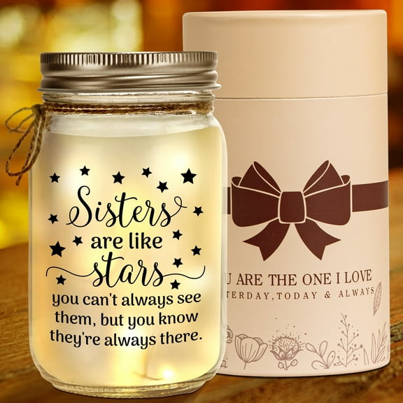 Mason Jar Night Light for Sister, Birthday Gifts for Women, Home Decoration Lights, Personalized Jar Night Light Mother's Day Christmas Gift for Sister Friendship