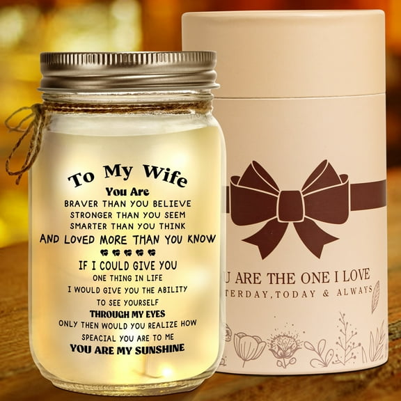 Mason Jar Night Light for Wife, Valentine's Gift for Wife, Home Decoration Lights, Personalized Mason Jar Mothers Day Christmas Birthday Gifts for Wife
