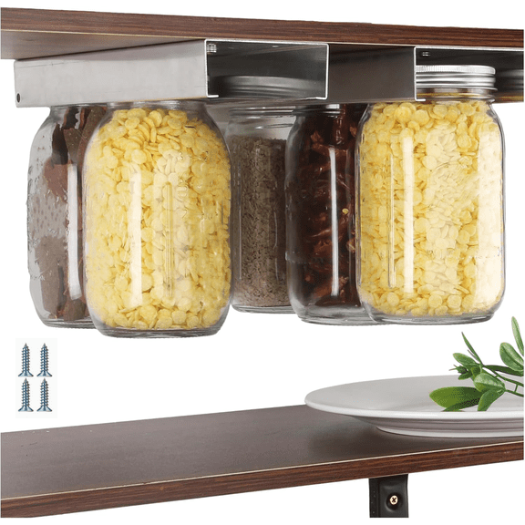 Mason Jar Organizer, Mason Jars Rack for Food Storage, Canning Jar Holder Under Kitchen Cabinet, Mason Spice Jars Hanger Brackets (wwx)