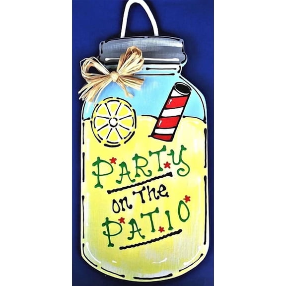 Mason Jar Party On Patio Sign Wall Door Hanger Plaque Deck Porch Summer Decor