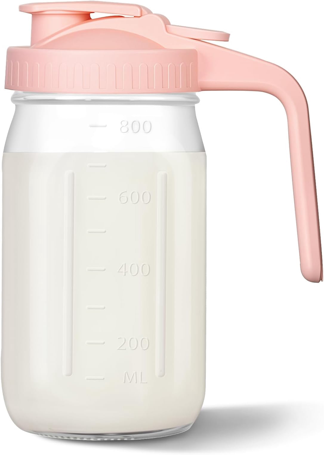 Mason Jar Pitcher, 32 oz Glass Milk Pitcher, Wide Mouth & Leakproof ...