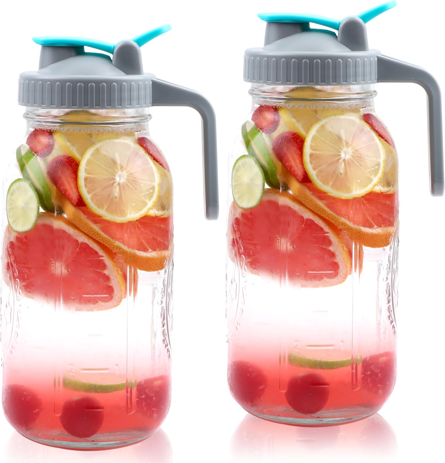 Mason Jar Pitcher 64 OZ Wide Mouth 2 Glass Pitcher With Handle And Pour ...